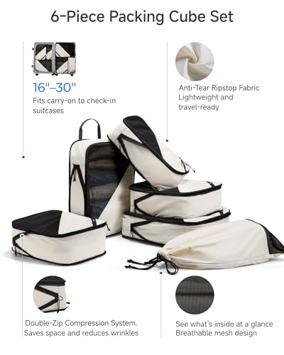 Carry On Luggage and 6 Set Travel Packing Cubes Bundle