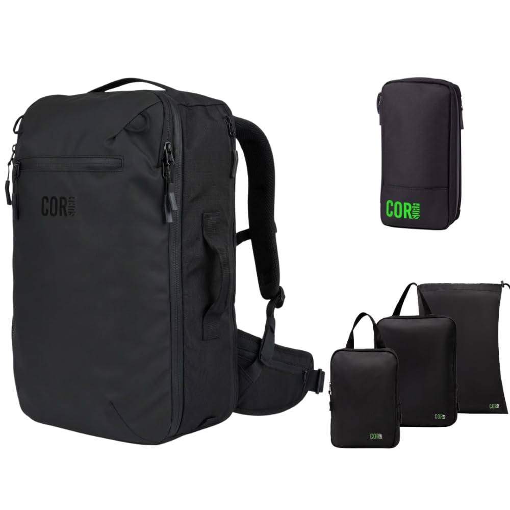 Carry-On Travel Backpack Bundle | Toiletry Bag & Compression Packing Cubes