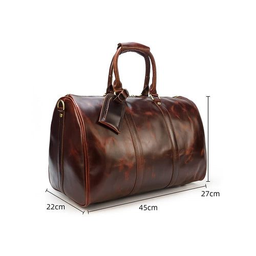 17.7" Leather Duffle Bag | Travel Carry-On Weekender
