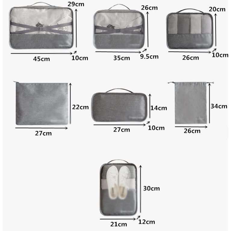 7-Piece Travel Packing Cubes | Waterproof Compression Organizers