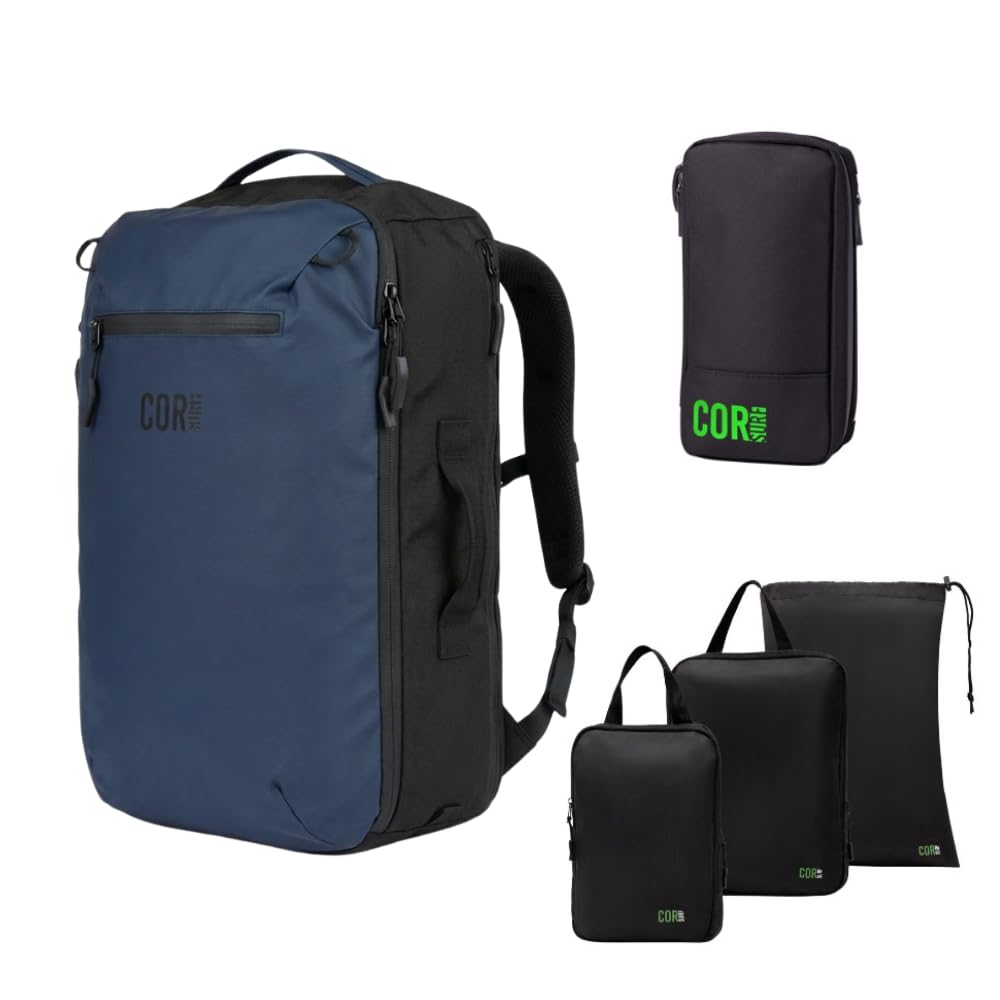 Carry-On Travel Backpack Bundle | Toiletry Bag & Compression Packing Cubes