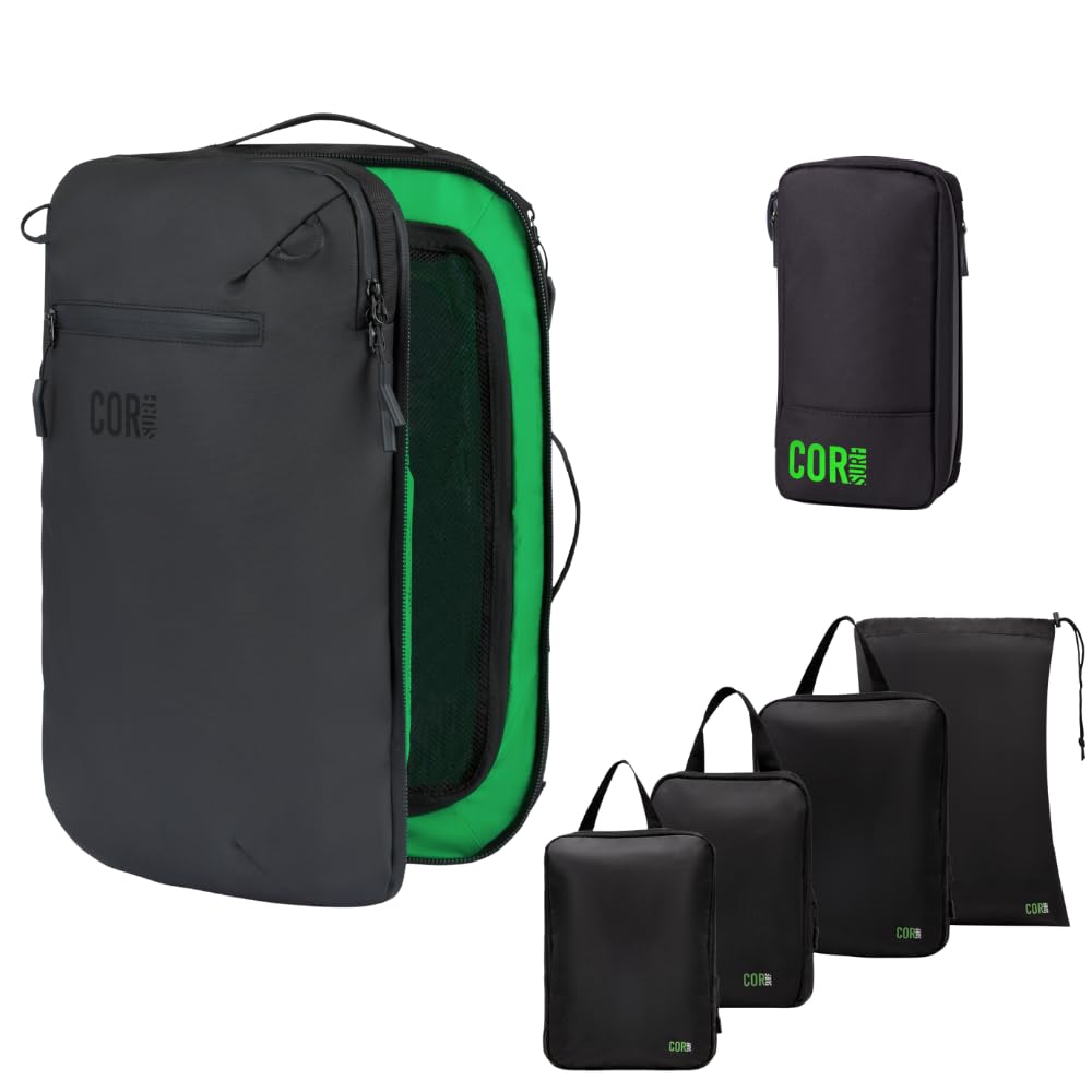 Carry-On Travel Backpack Bundle | Toiletry Bag & Compression Packing Cubes