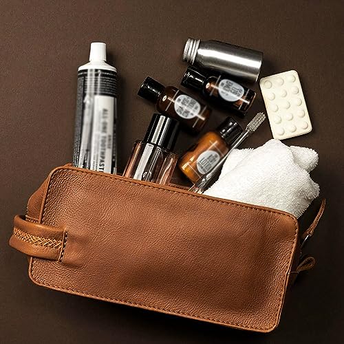 Leather Hanging Toiletry Bag | Water-Resistant Travel Dopp Kit