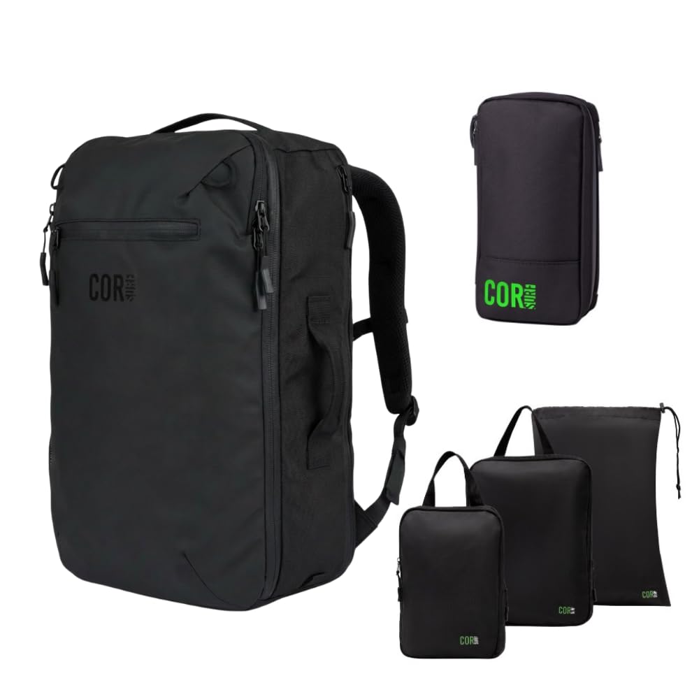 Carry-On Travel Backpack Bundle | Toiletry Bag & Compression Packing Cubes