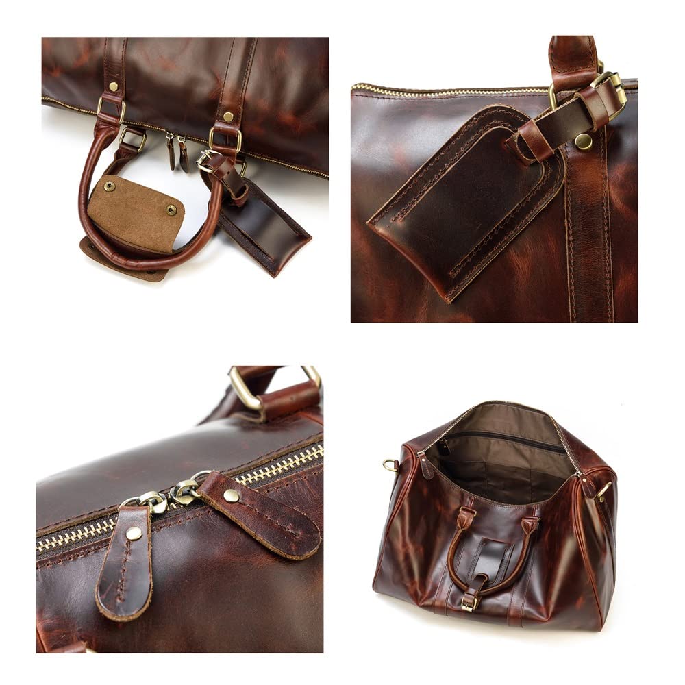 17.7" Leather Duffle Bag | Travel Carry-On Weekender