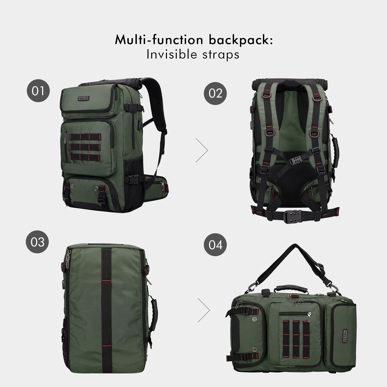 65L Convertible Travel Backpack & Duffle Bag | Foldable Carry-On with Shoe Compartment