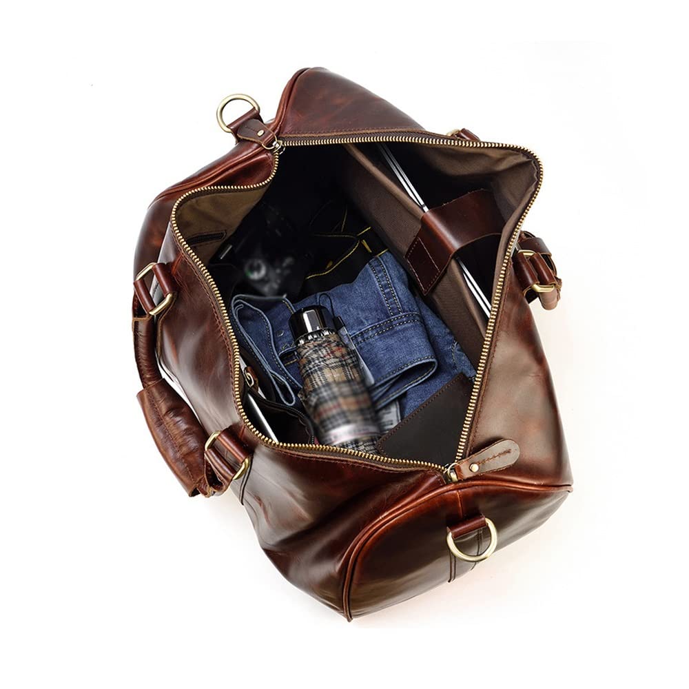 17.7" Leather Duffle Bag | Travel Carry-On Weekender