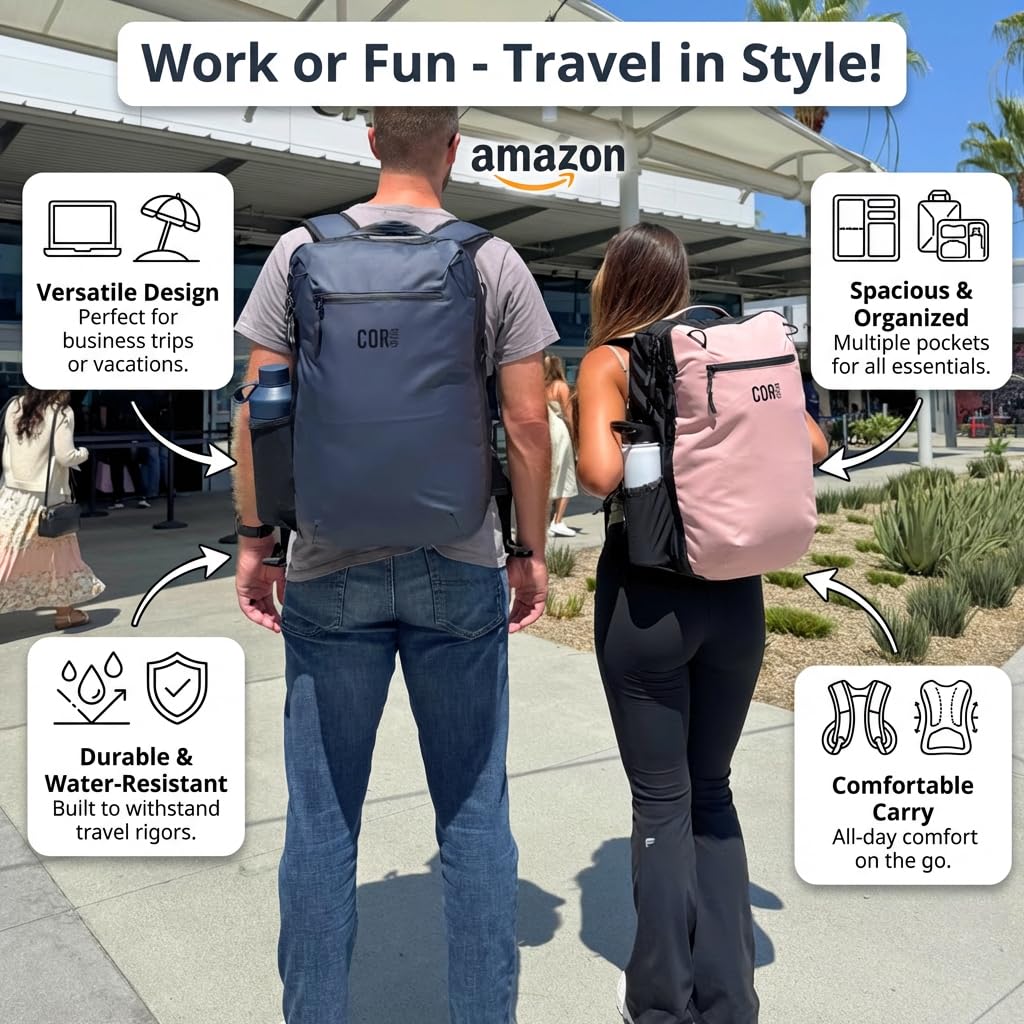 Carry-On Travel Backpack Bundle | Toiletry Bag & Compression Packing Cubes