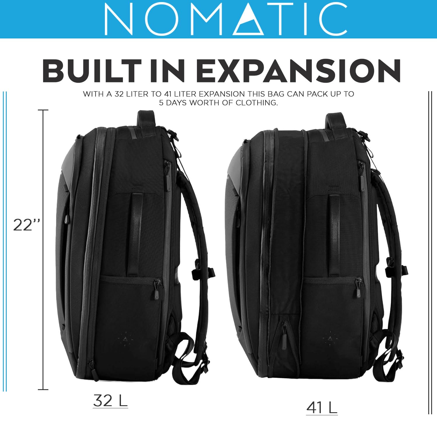 NOMATIC Navigator Travel Backpack W/ 9L Built-In Expansion