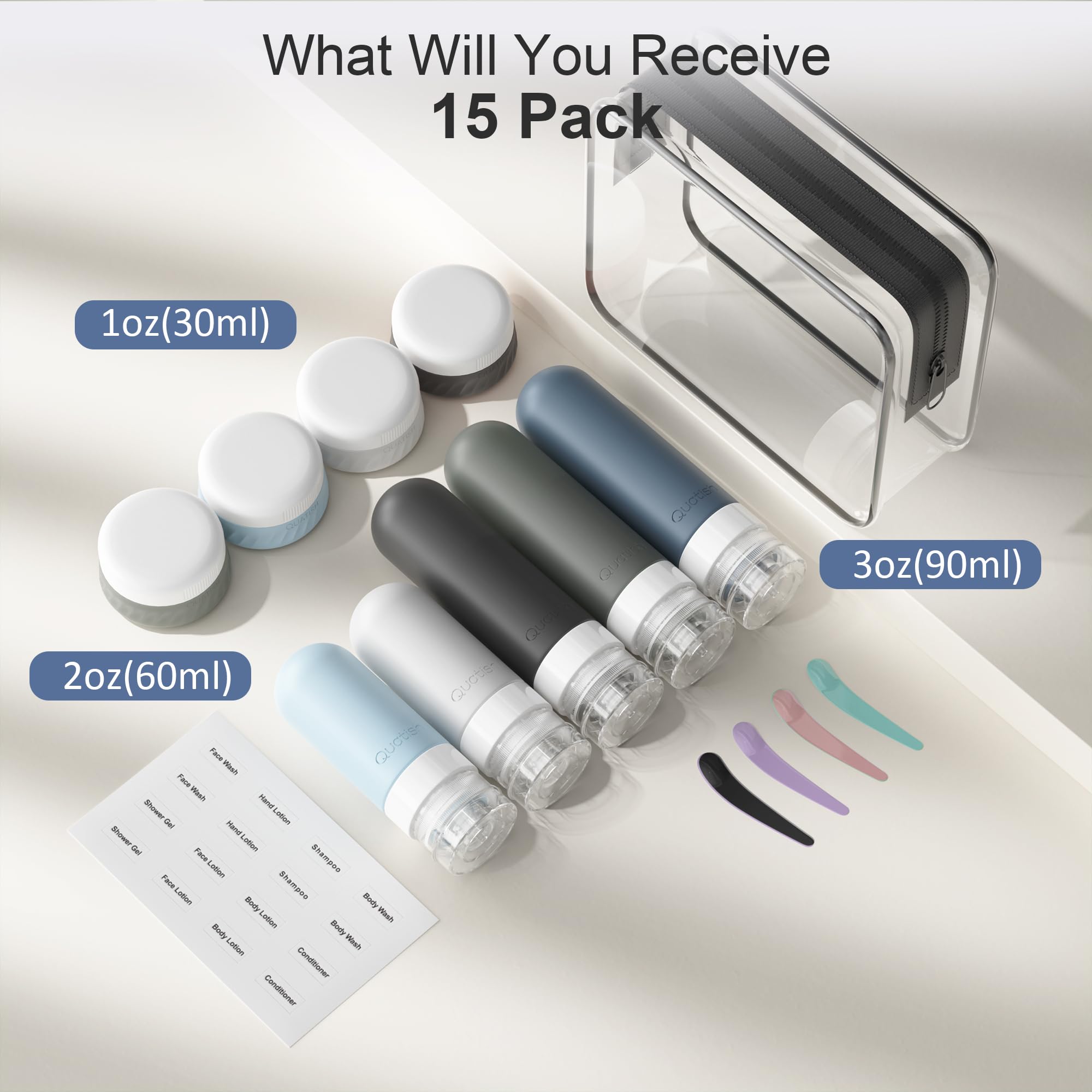 15-Piece Travel Toiletry Bottle Set | Leak-Proof Silicone Containers
