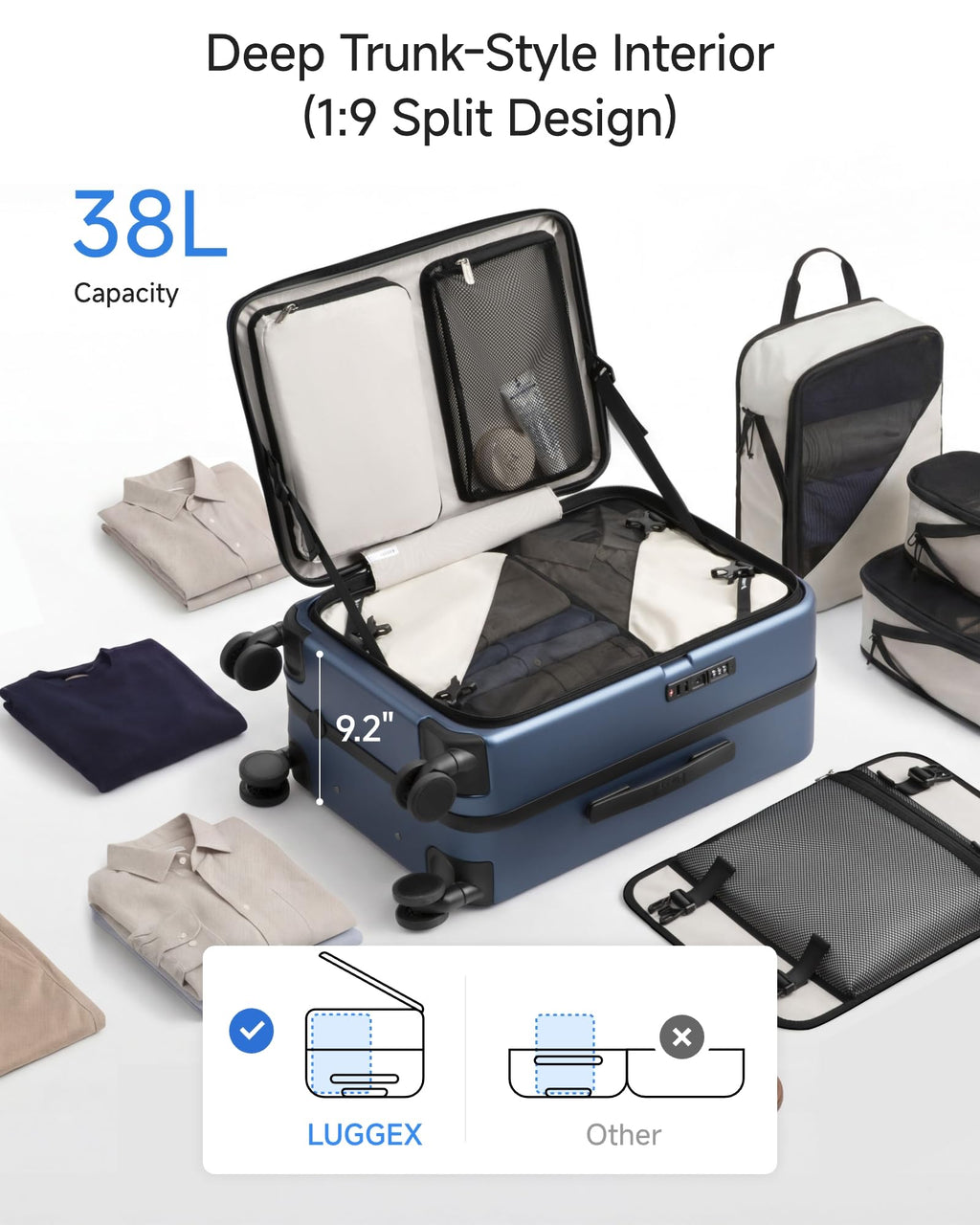 Carry On Luggage and 6 Set Travel Packing Cubes Bundle