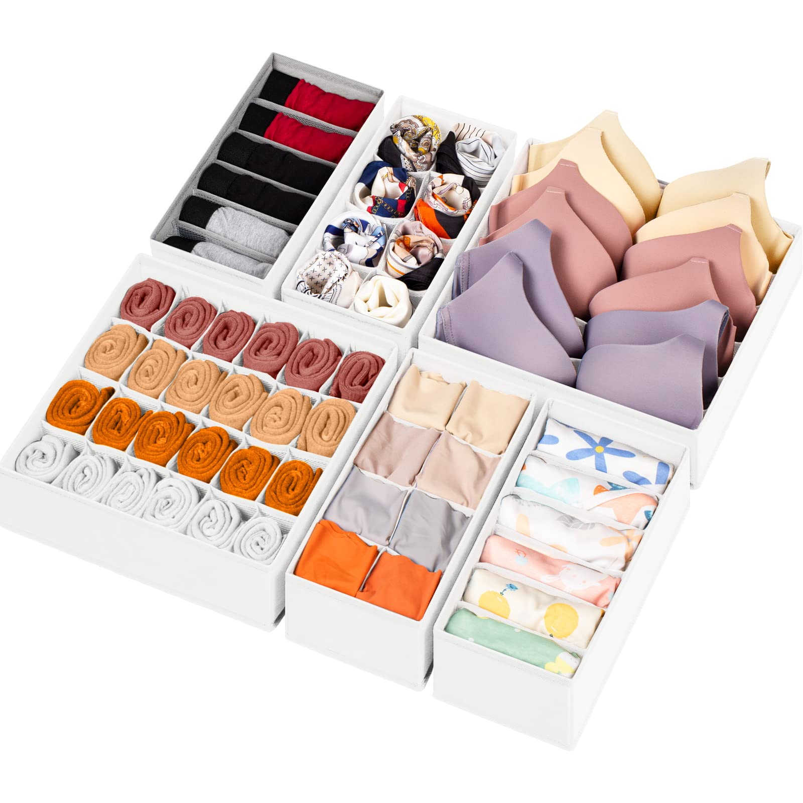 6-Piece Foldable Drawer Organizer Set | 58-Cell Fabric Storage Bins