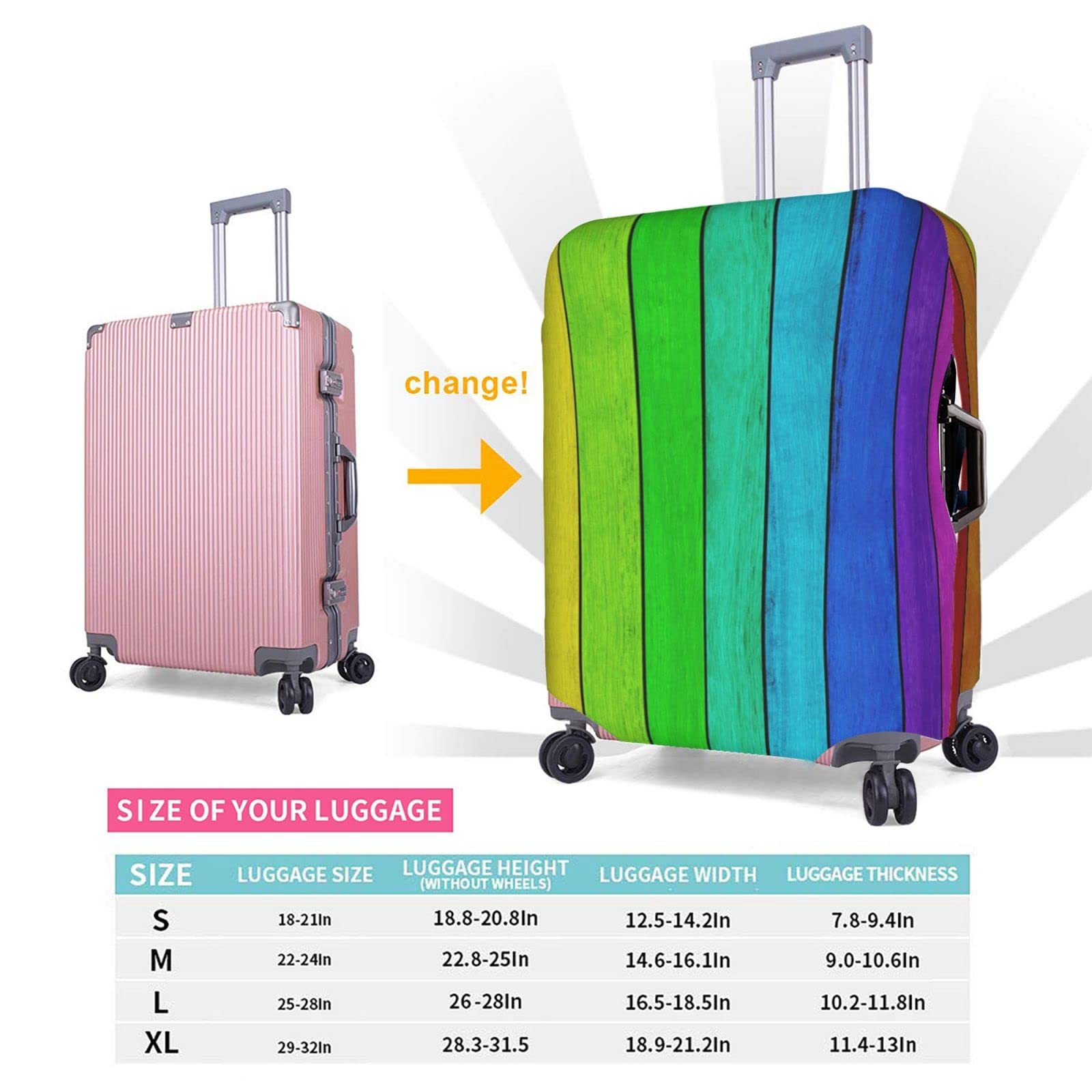 Rainbow Wood Print Luggage Cover | Elastic Suitcase Protector