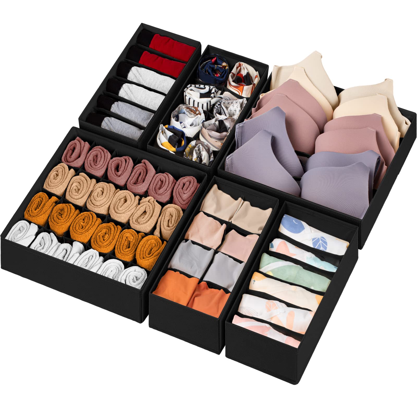 6-Piece Foldable Drawer Organizer Set | 58-Cell Fabric Storage Bins