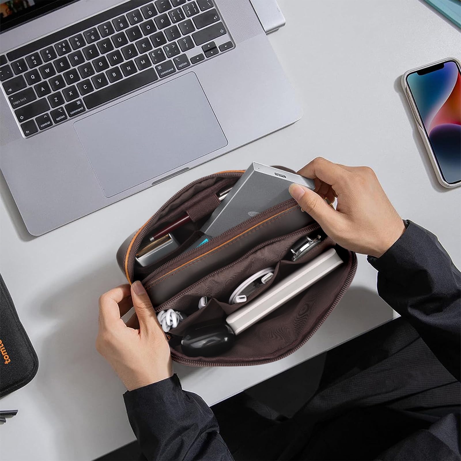 Leather Travel Electronics Organizer | Cable Storage Case