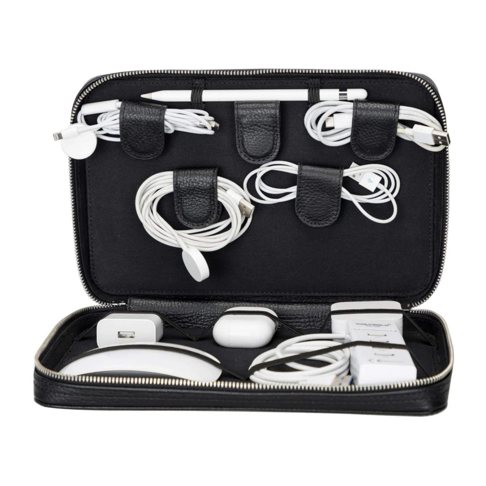 Handmade Full-Grain Leather Tech Organizer | Travel Cable & Charger Case