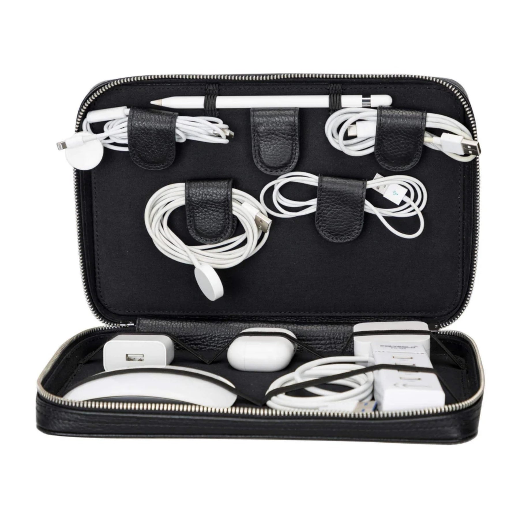 Handmade Full-Grain Leather Tech Organizer | Travel Cable & Charger Case