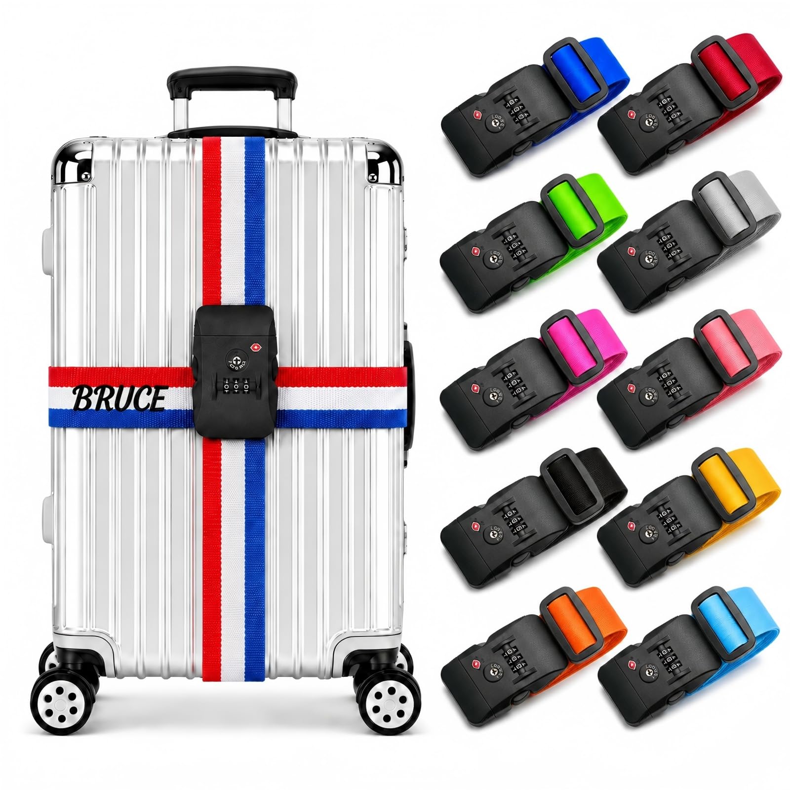 Luggage Strap, Custom Name, Adjustable Suitcase Belt