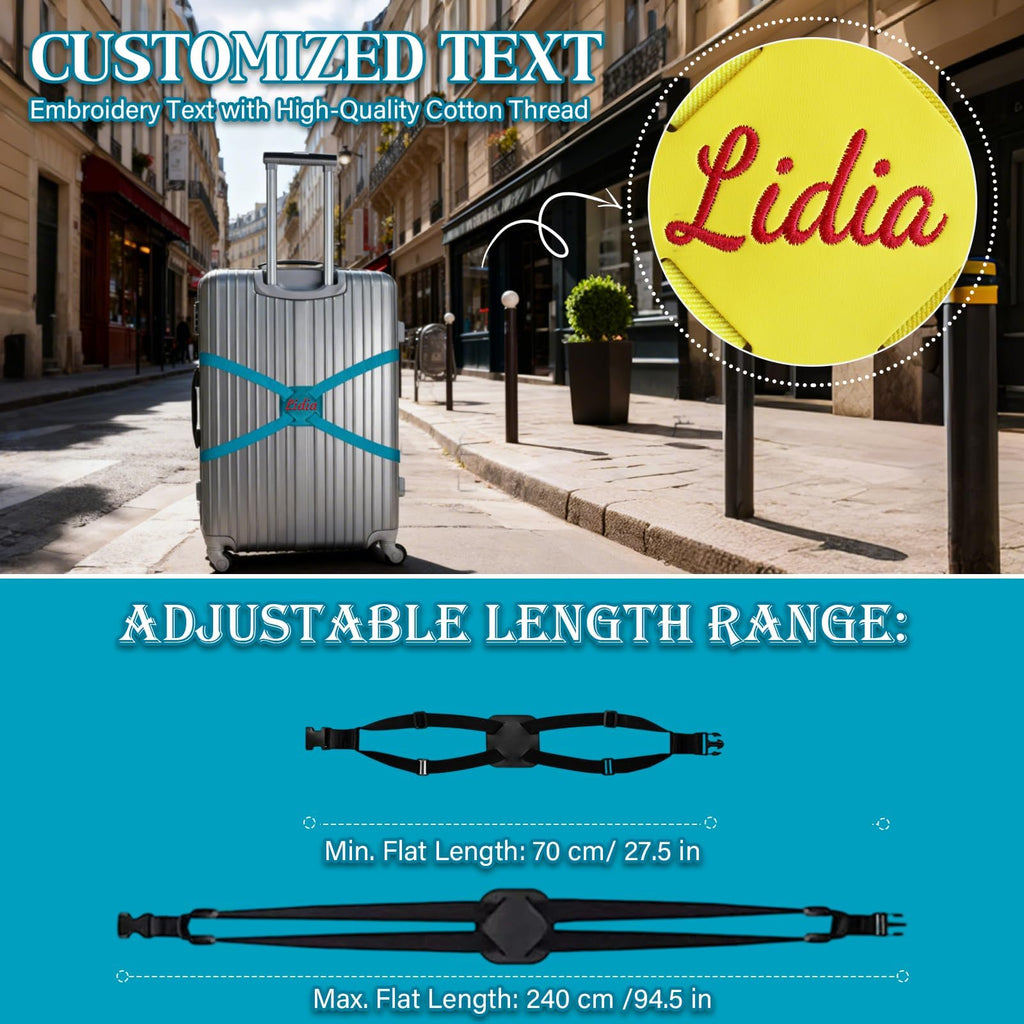 Luggage Strap, Custom Name, Adjustable Suitcase Belt