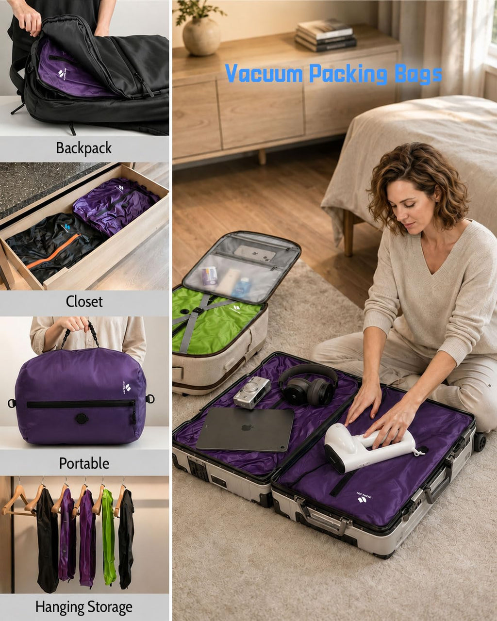 Vacuum Compression Travel Bag Kit | Mini Pump & Packing Cubes