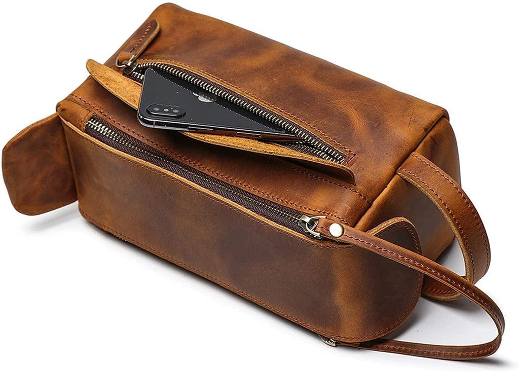 Leather Travel Wash Bag | Cosmetic & Toiletry Organizer