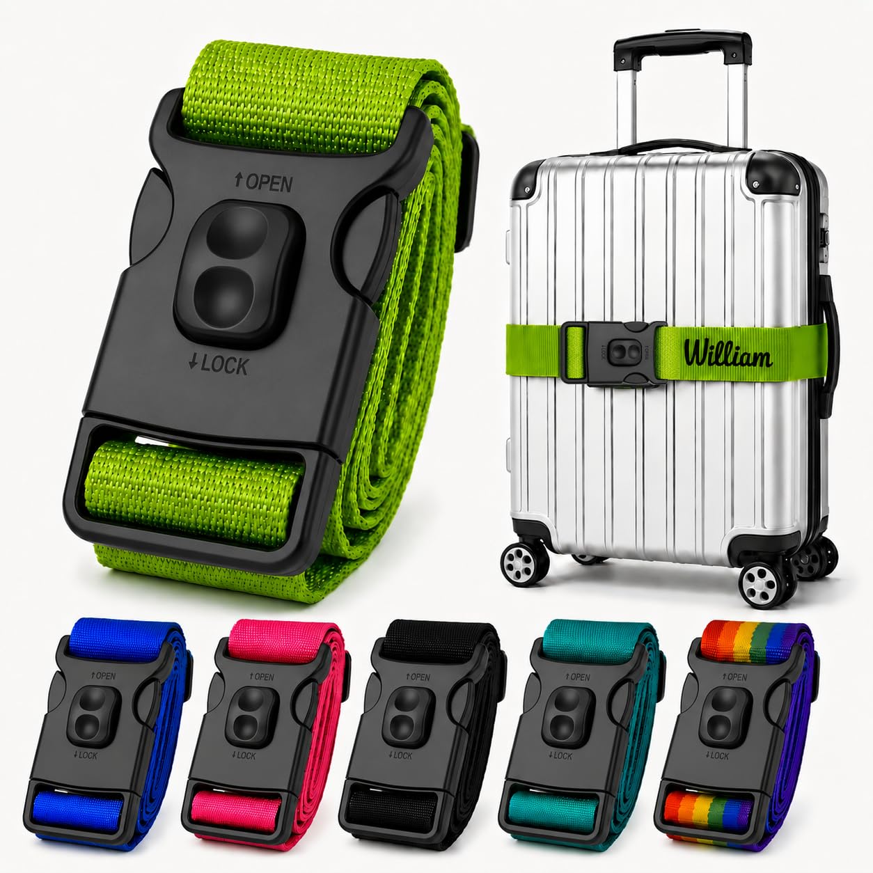 Luggage Strap, Custom Name, Adjustable Suitcase Belt