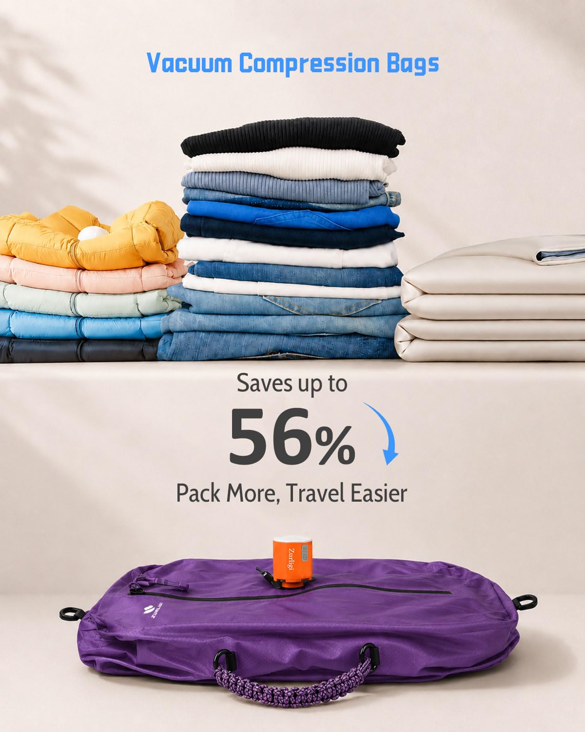 Vacuum Compression Travel Bag Kit | Mini Pump & Packing Cubes