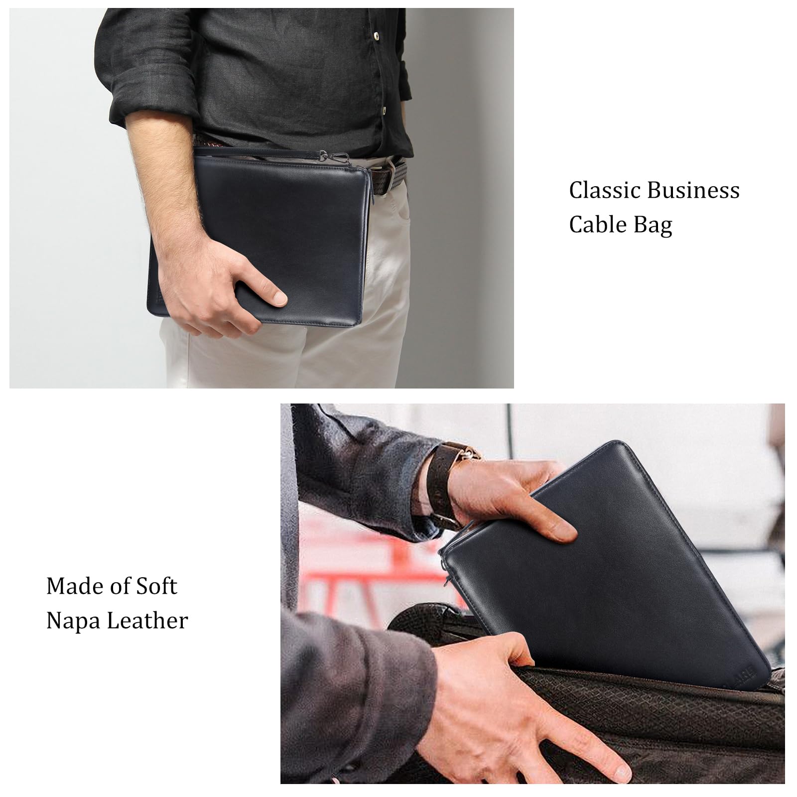 Full-Grain Leather Travel Tech Organizer | Cable & Electronics Storage Case