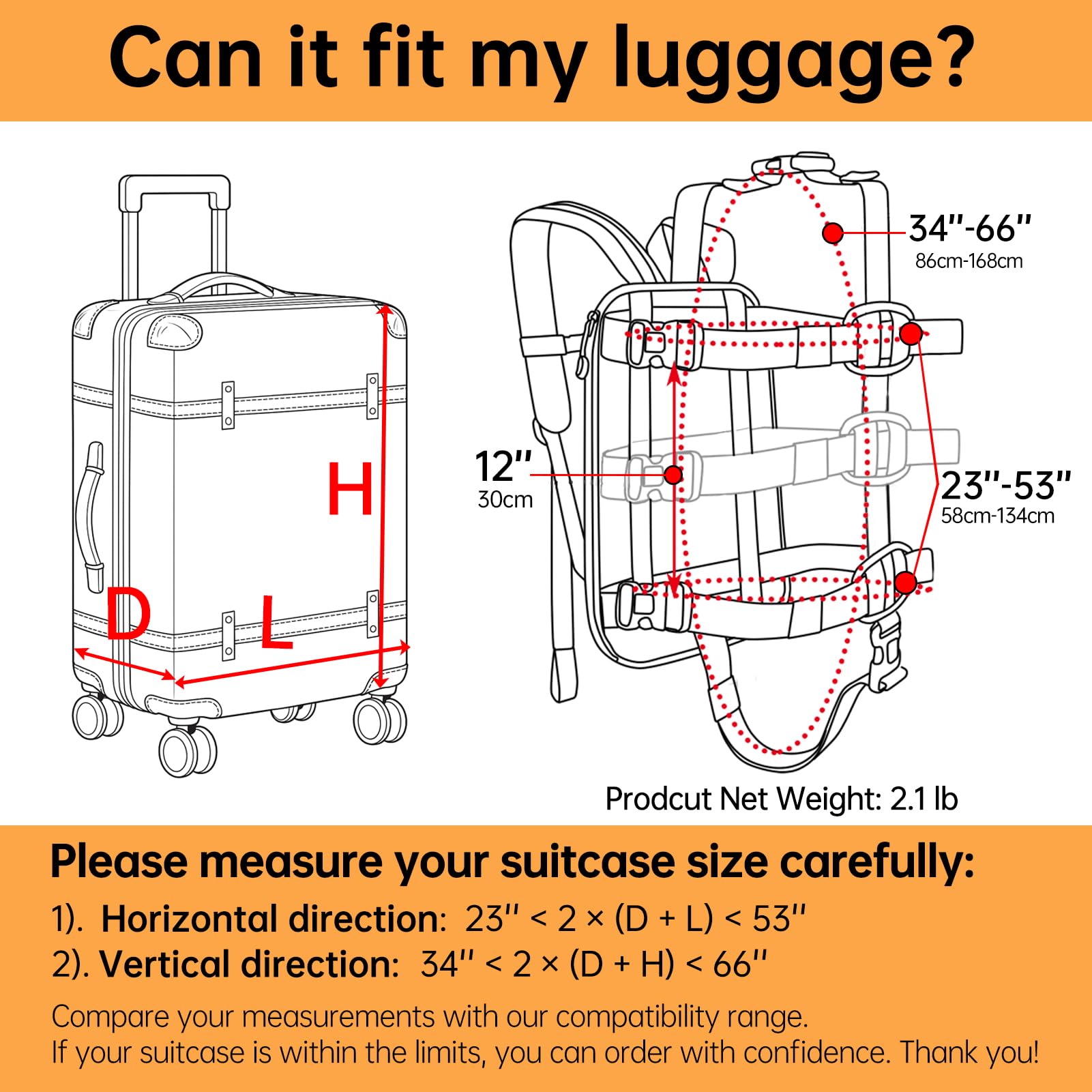 Heavy-Duty Luggage Carrying Straps | Backpack System for 16–21" Suitcases