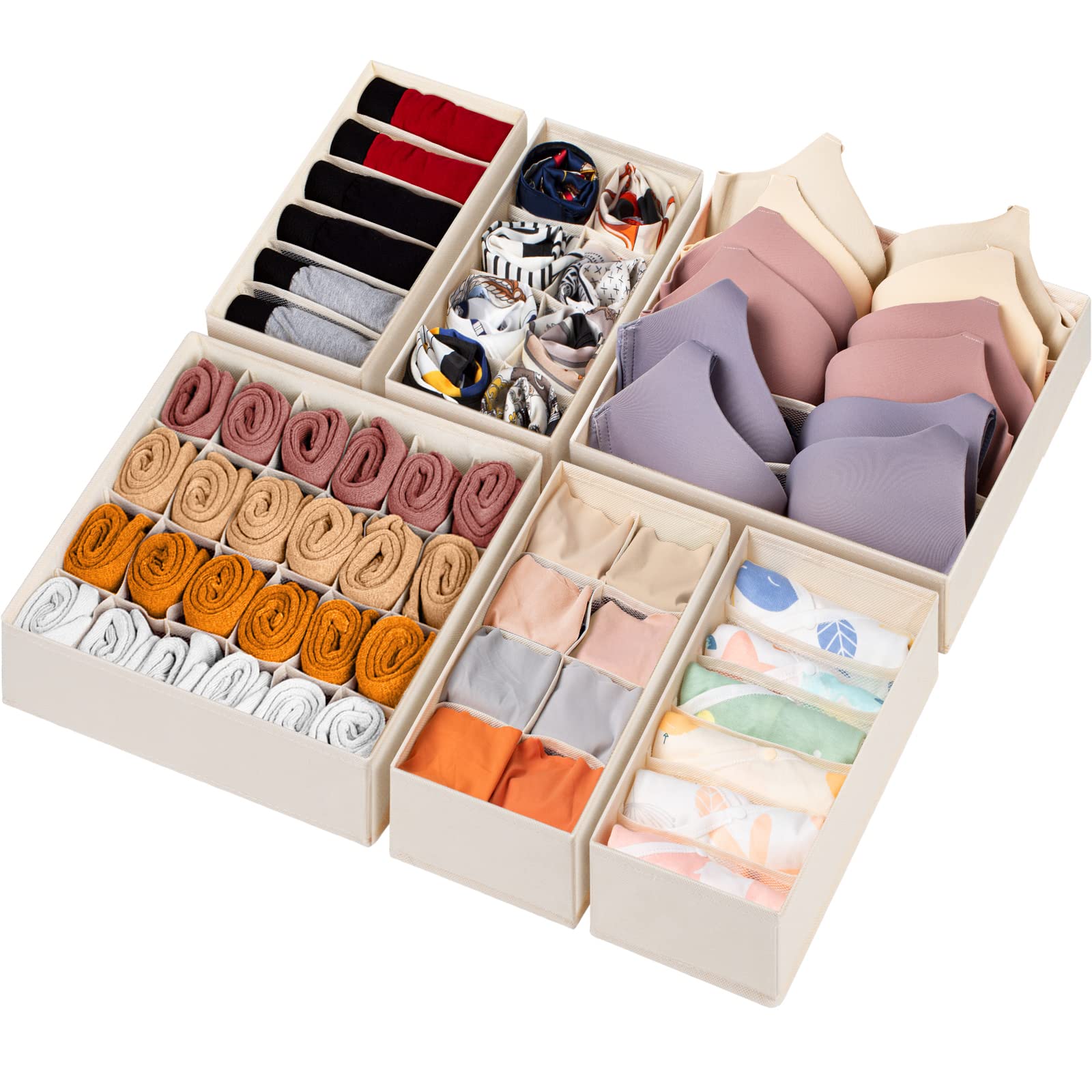 6-Piece Foldable Drawer Organizer Set | 58-Cell Fabric Storage Bins