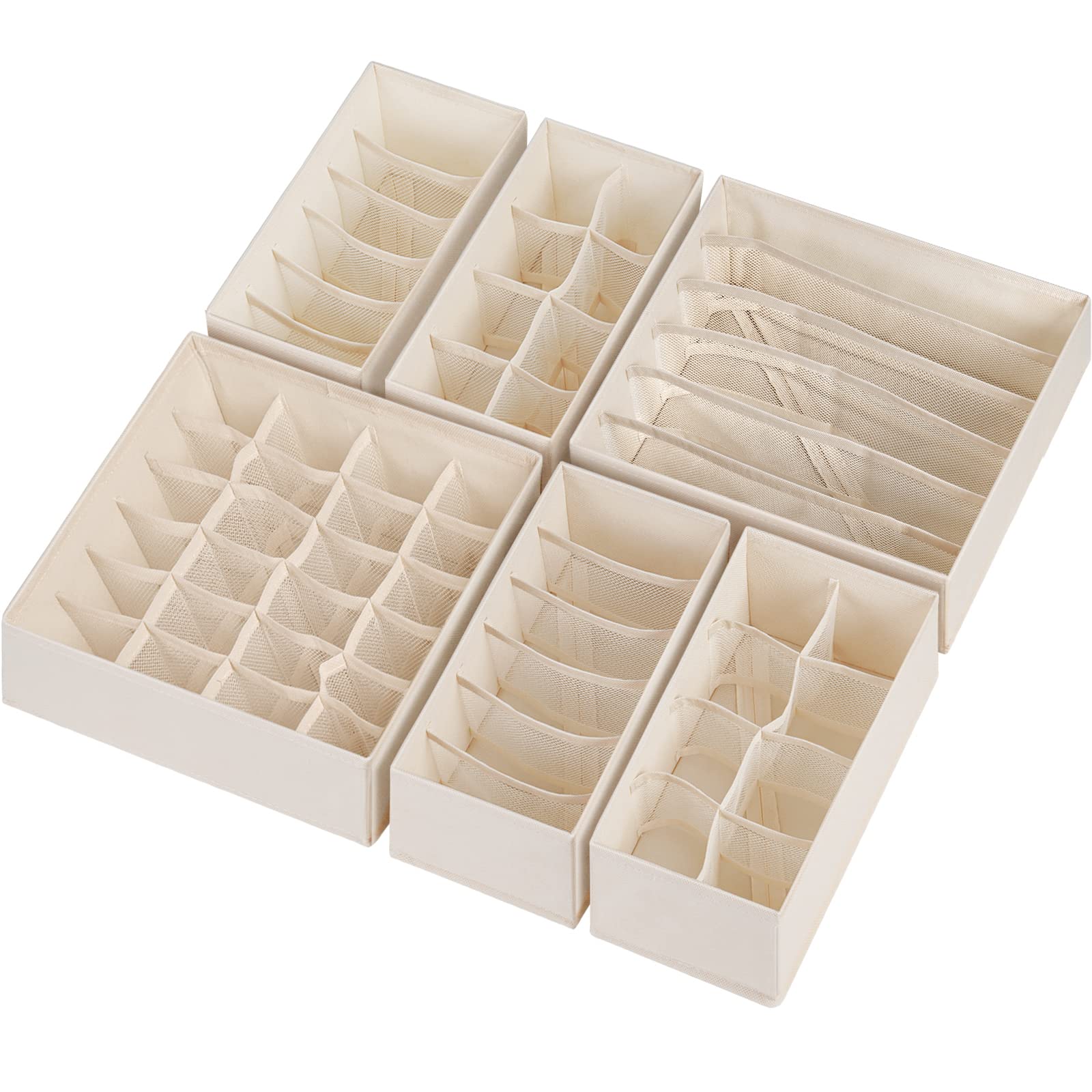 6-Piece Foldable Drawer Organizer Set | 58-Cell Fabric Storage Bins