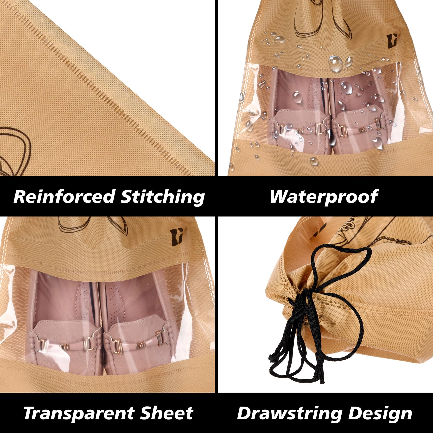 8-Piece Travel Shoe Storage Bag Set | Non-Woven Organizers with Clear Window