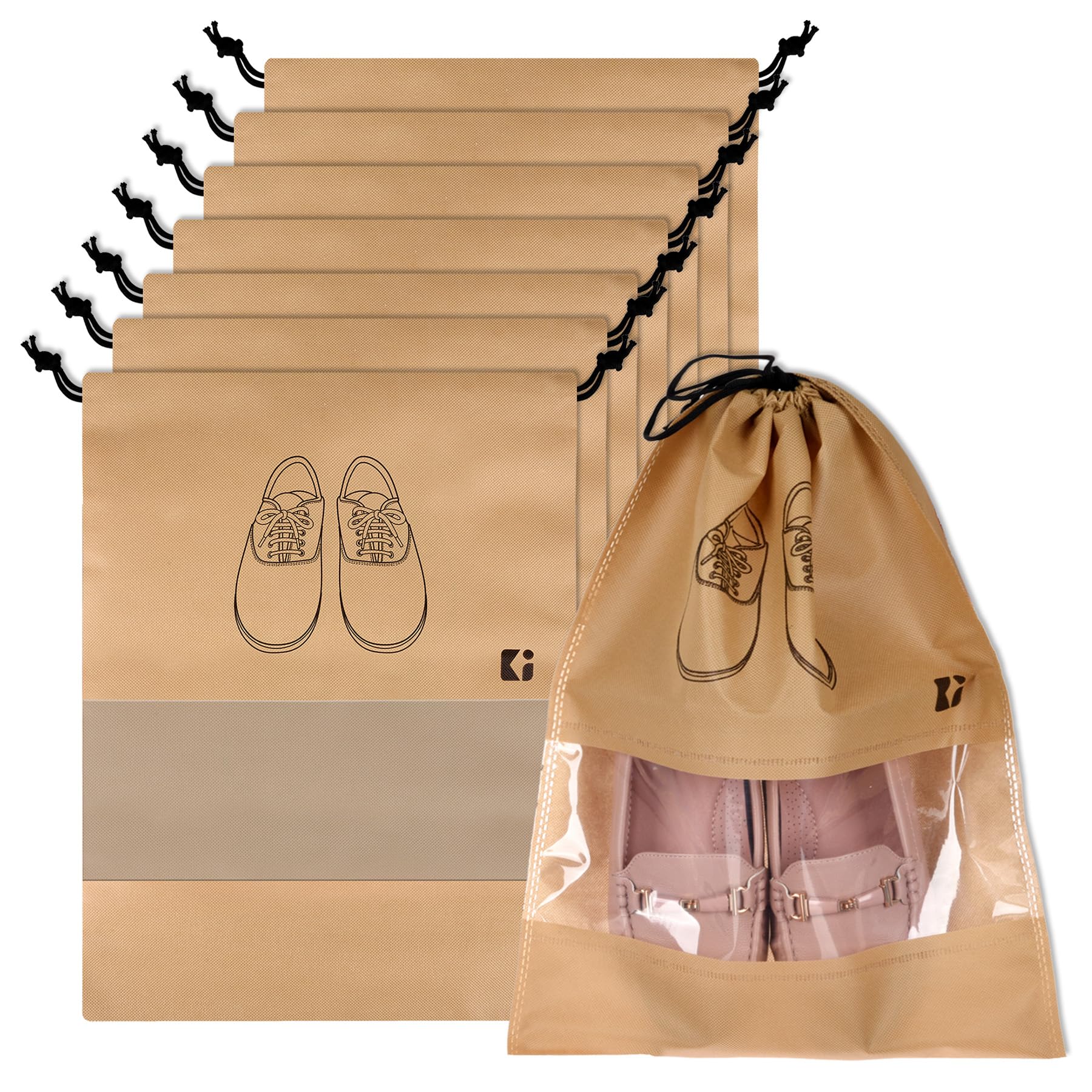 8-Piece Travel Shoe Storage Bag Set | Non-Woven Organizers with Clear Window