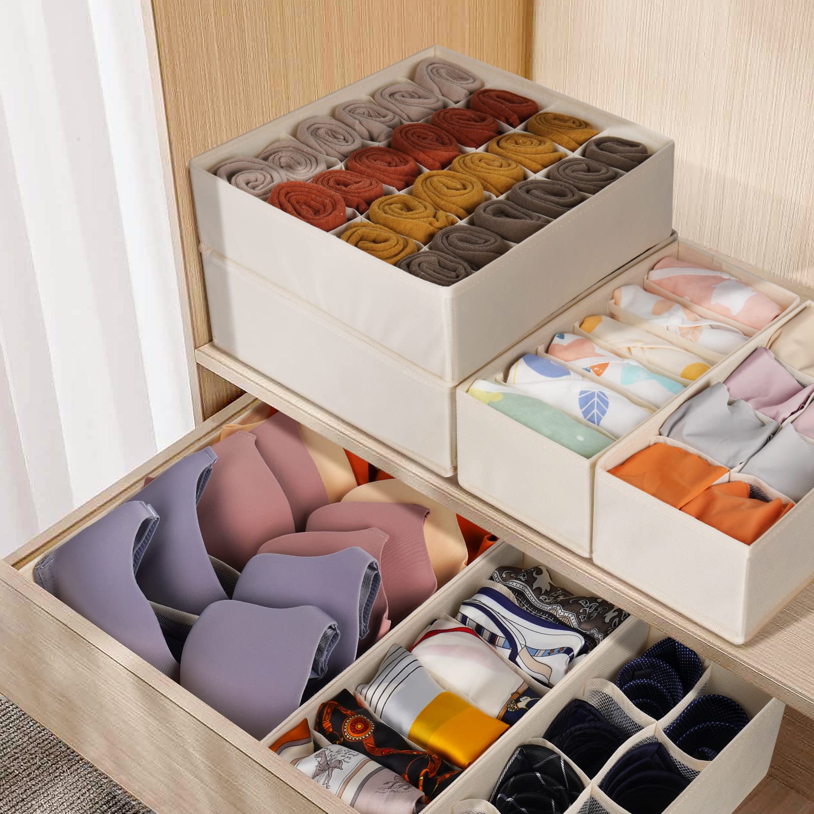 6-Piece Foldable Drawer Organizer Set | 58-Cell Fabric Storage Bins
