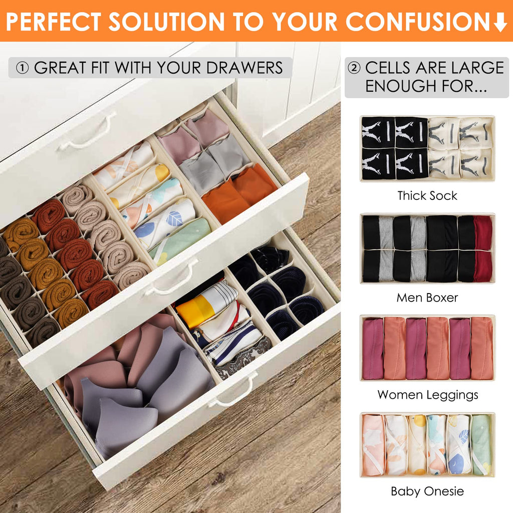 6-Piece Foldable Drawer Organizer Set | 58-Cell Fabric Storage Bins