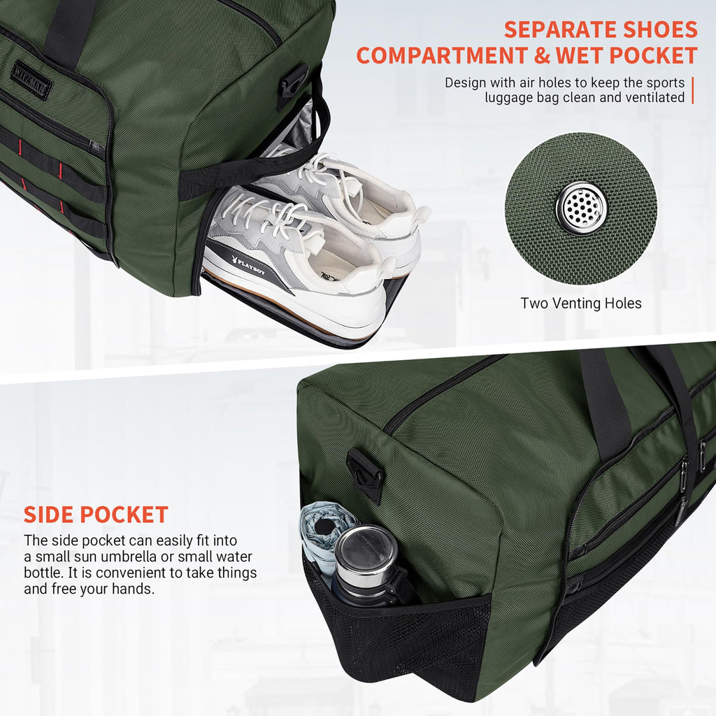 65L Convertible Travel Backpack & Duffle Bag | Foldable Carry-On with Shoe Compartment
