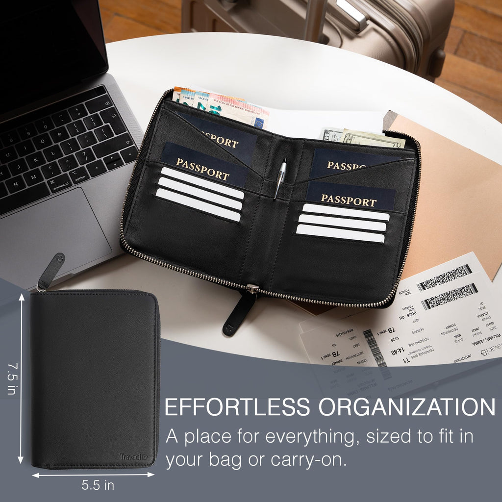 Full-Grain Leather Family Passport Holder | RFID Travel Document Organizer