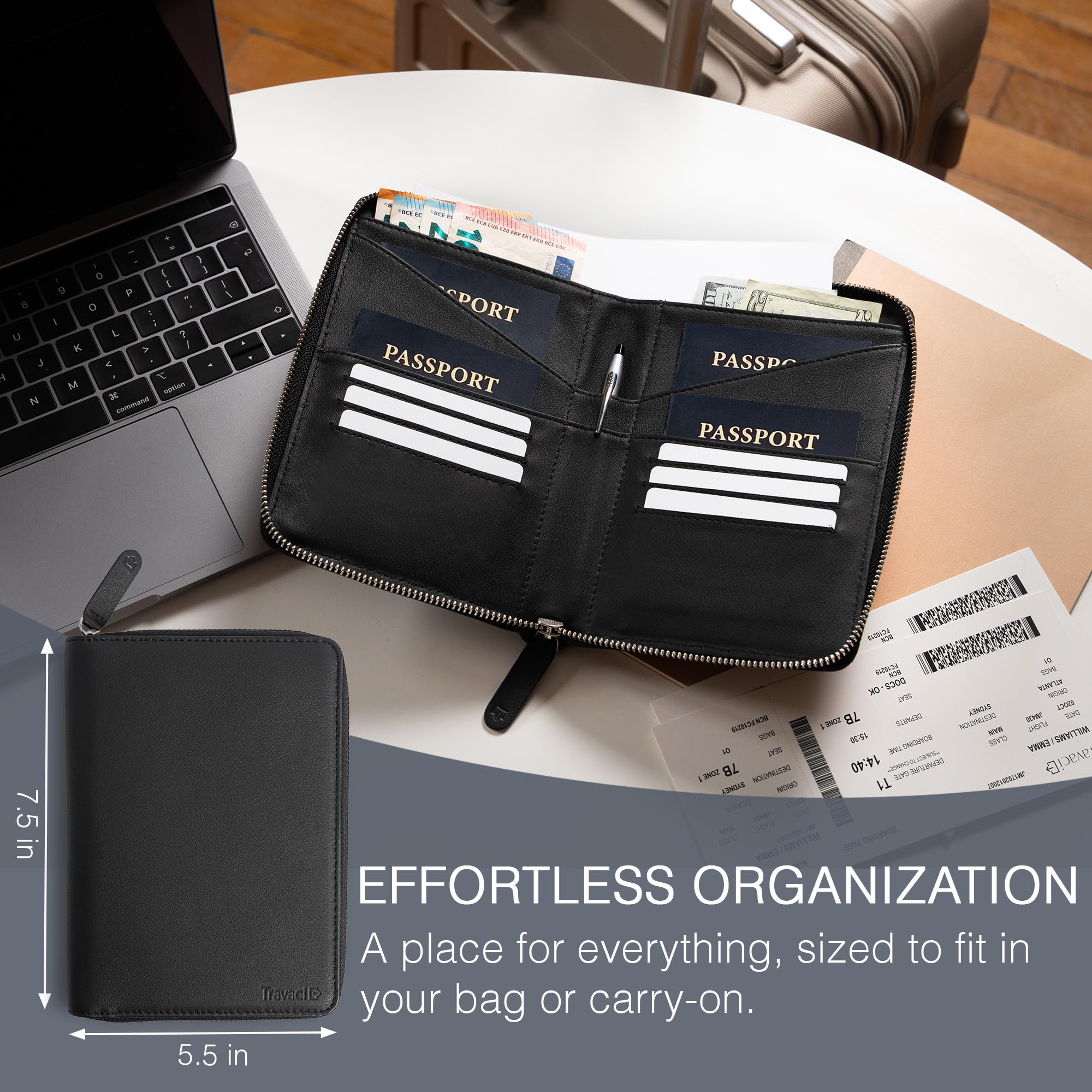 Full-Grain Leather Family Passport Holder | RFID Travel Document Organizer