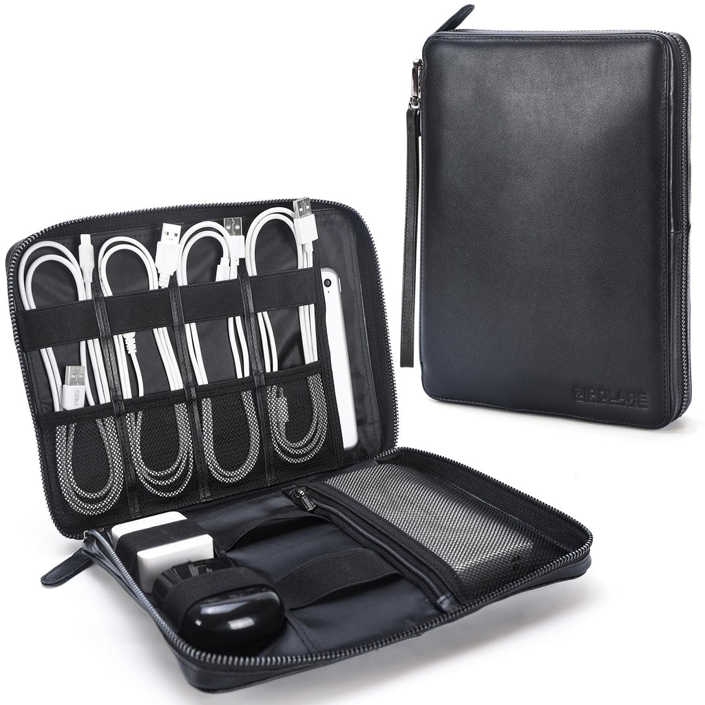 Full-Grain Leather Travel Tech Organizer | Cable & Electronics Storage Case