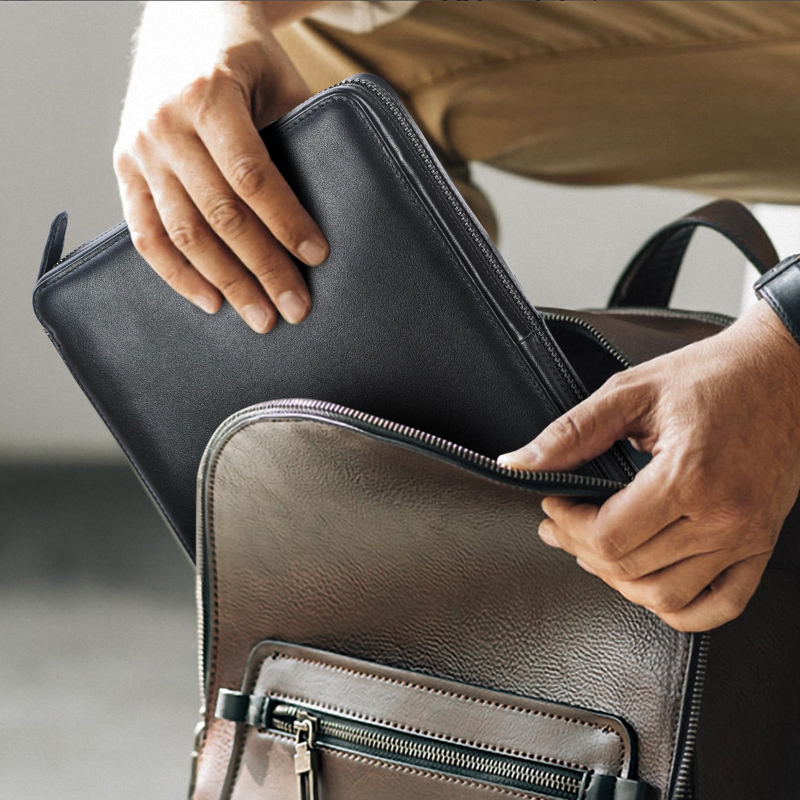 Full-Grain Leather Travel Tech Organizer | Cable & Electronics Storage Case