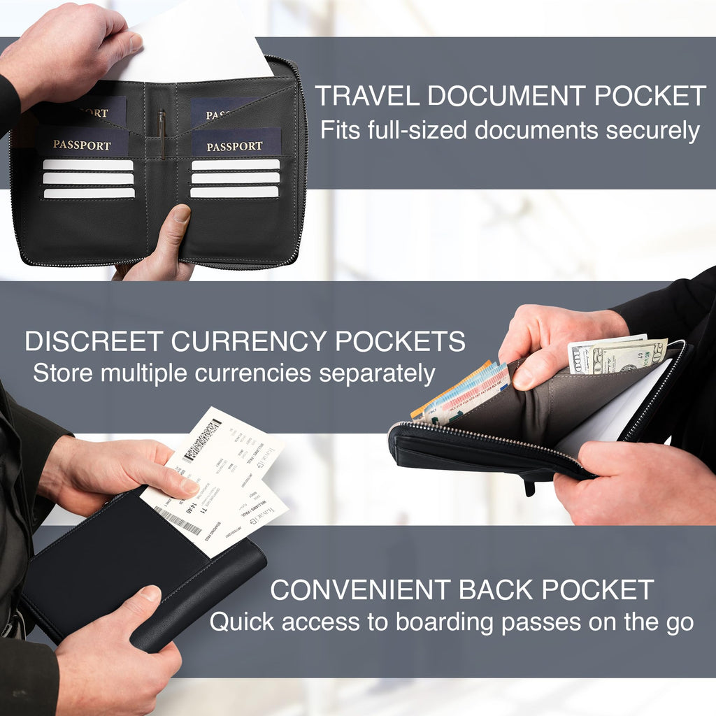 Full-Grain Leather Family Passport Holder | RFID Travel Document Organizer