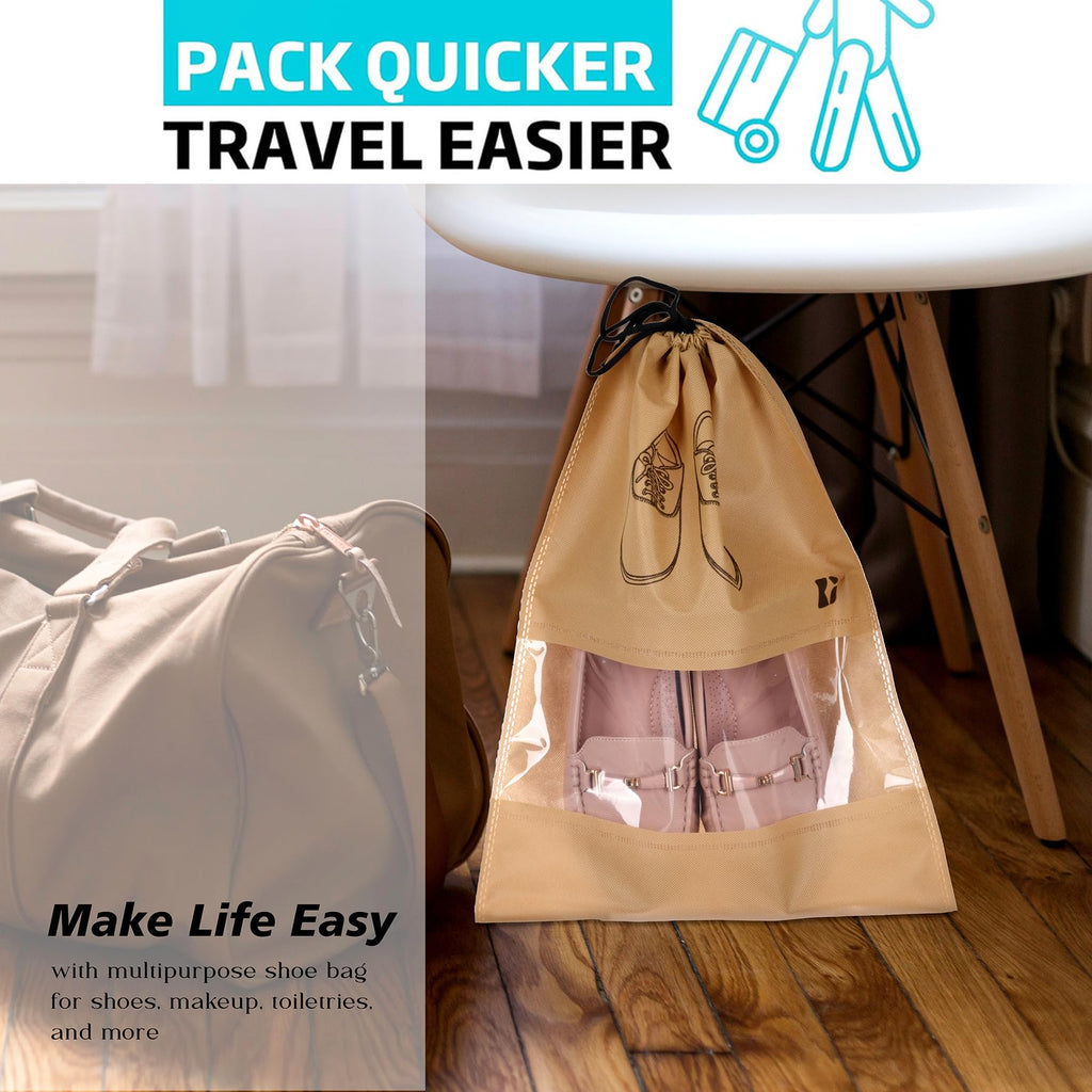 8-Piece Travel Shoe Storage Bag Set | Non-Woven Organizers with Clear Window