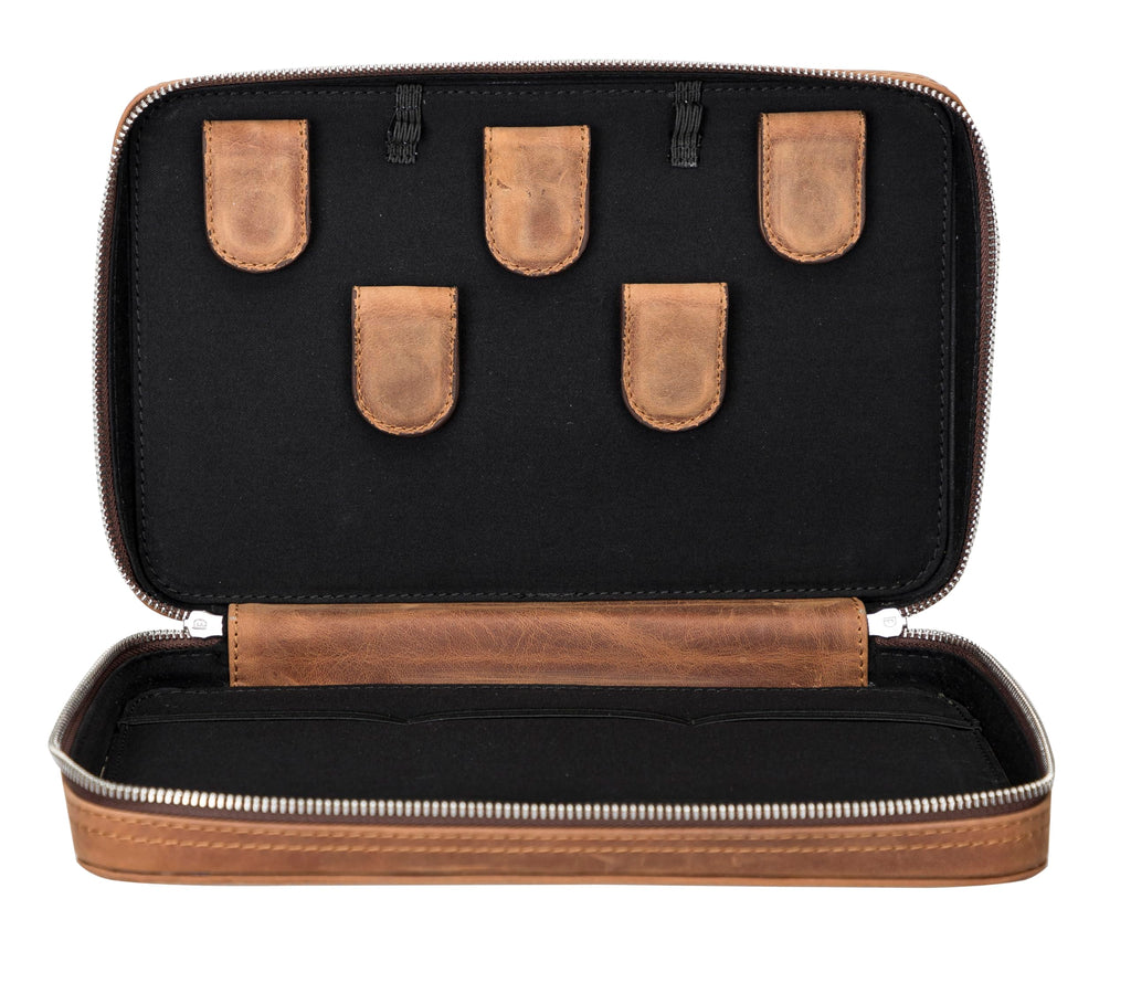 Full-Grain Leather Travel Tech Organizer | Handmade Cable & Accessories Pouch