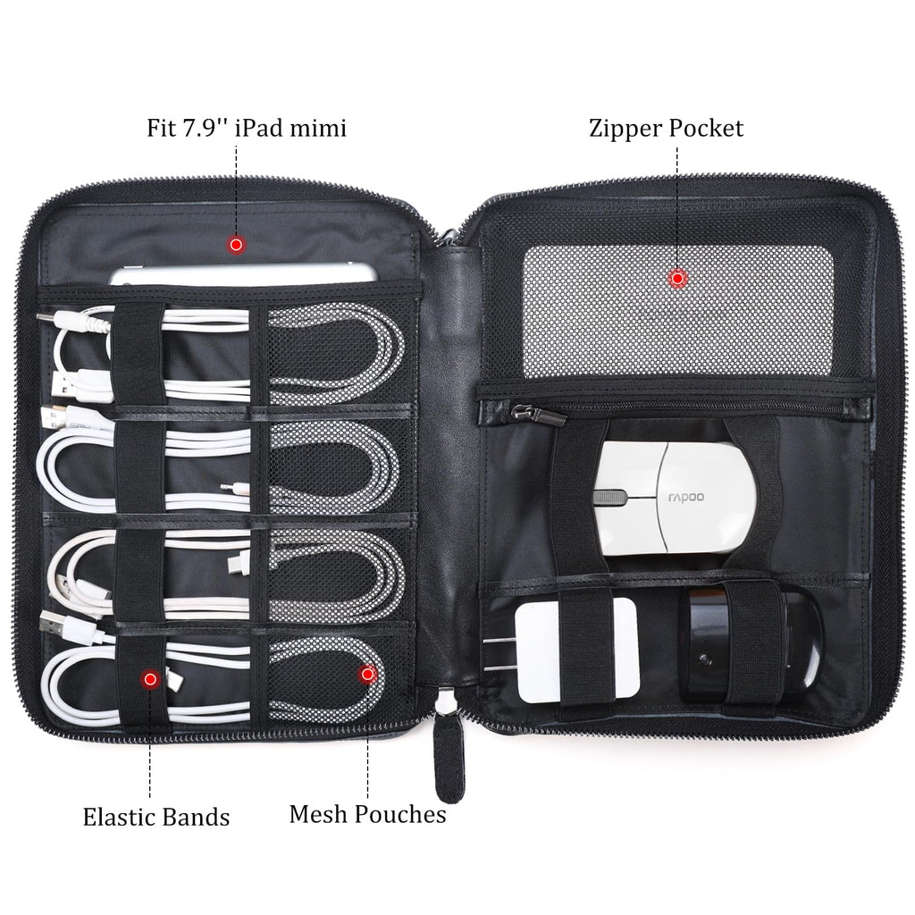 Full-Grain Leather Travel Tech Organizer | Cable & Electronics Storage Case