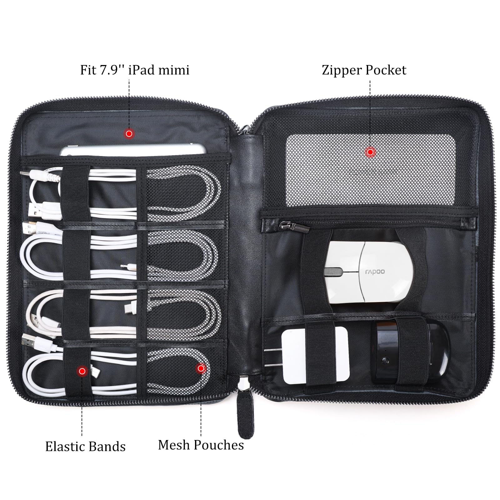 Full-Grain Leather Travel Tech Organizer | Cable & Electronics Storage Case